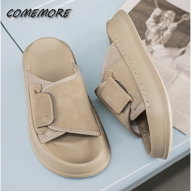 Men'S Shoes With Velcro - รองเท้าแตะพื้นหนาสำหรับผู้ชาย Comemore สำหรับใส่ในบ้านและนอกบ้าน รองเท้าแตะพื้นนุ่มสำหรับผู้หญิงในฤดูร้อน รองเท้าแตะลำลองแบบมีสายรัดสำหรับคู่รัก รองเท้าชายหาดสำหรับเท้ากว้าง