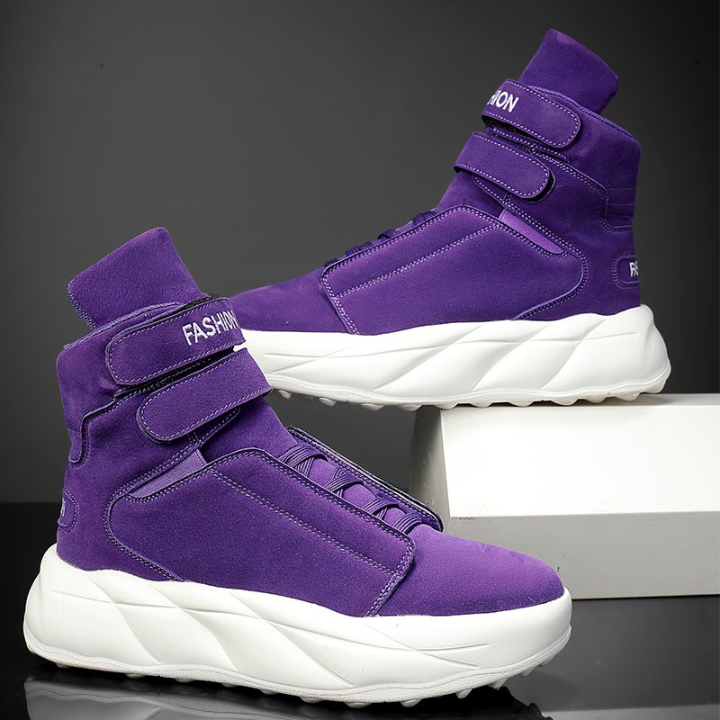Men'S Shoes With Velcro - 2026 สีม่วงรองเท้าผ้าใบผู้ชายเวลโครแพลตฟอร์มรองเท้าหนาแฟชั่นสตรีทแวร์รองเท้าลำลองสำหรับเดินจัดส่งฟรี