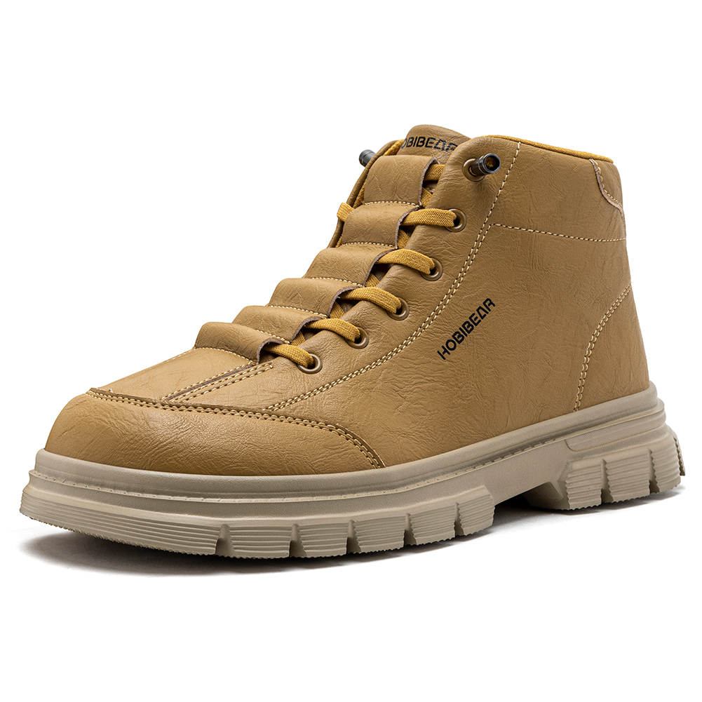 Men'S Shoes With Wide Toe Box - HOBIBEAR รองเท้าบูทข้อสั้นสำหรับผู้ชาย หัวกว้าง หนังเทียม พื้นหนา แบบผูกเชือก