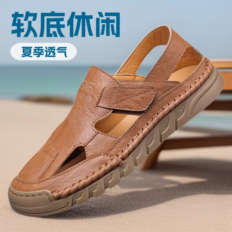 Men'S Shoes With Velcro - รองเท้าแตะรัดส้นผู้ชายแบบเจาะรู รุ่นใหม่สำหรับฤดูร้อน ทำมือ ขายออนไลน์ สไตล์ลำลอง ระบายอากาศได้ดี