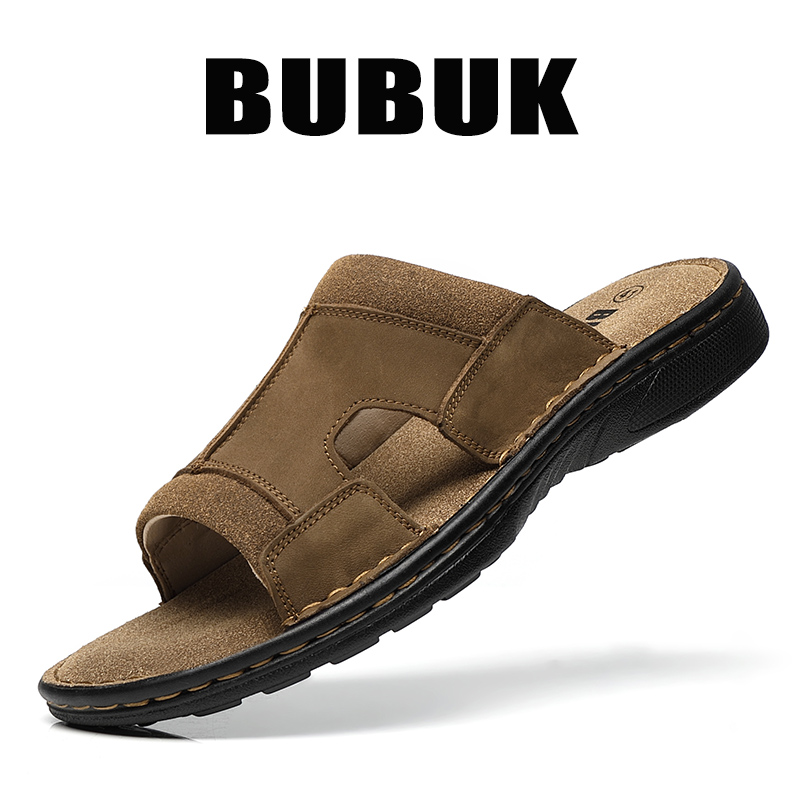 Men'S Shoes With Velcro - รองเท้าแตะหนังแบบสวมสำหรับผู้ชาย Bubuk ผลิตจากหนังวัวชั้นดี ปรับระดับได้ด้วยแถบเวลโคร เหมาะสำหรับใส่เดินเล่นและเดินทาง น้ำหนักเบาและสวมใส่สบาย