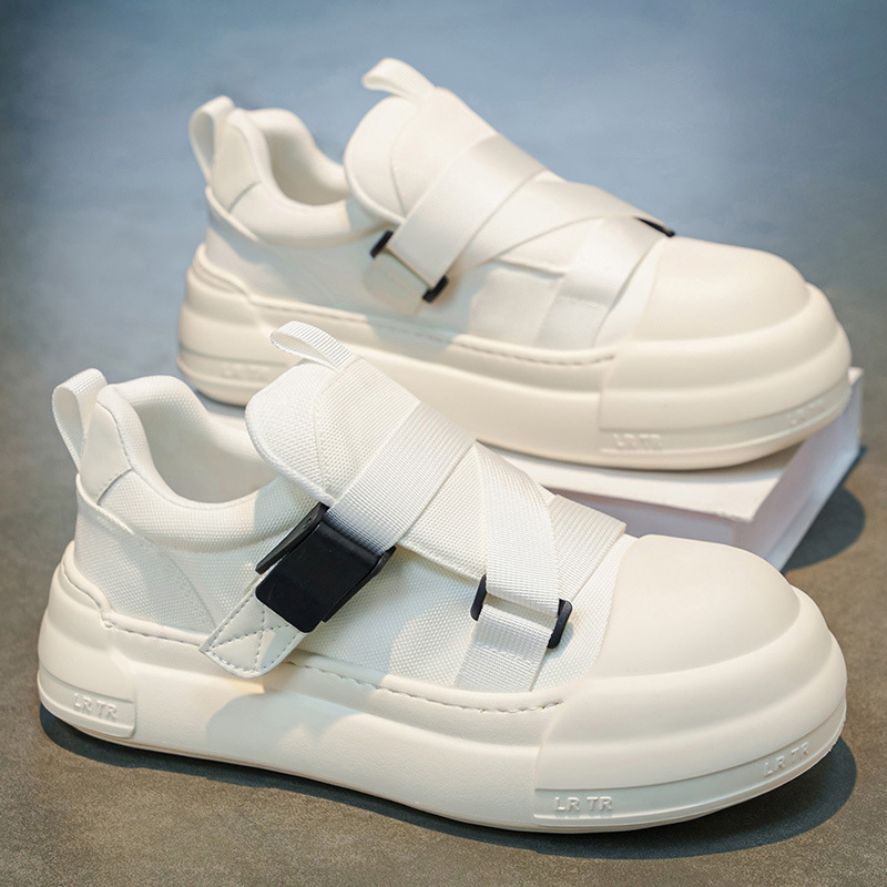 Men'S Shoes With Velcro - รองเท้ากีฬาลำลองสำหรับผู้ชาย ระบายอากาศได้ดี ใช้ได้หลากหลาย ติดแถบเวลโคร สีขาว พื้นหนา